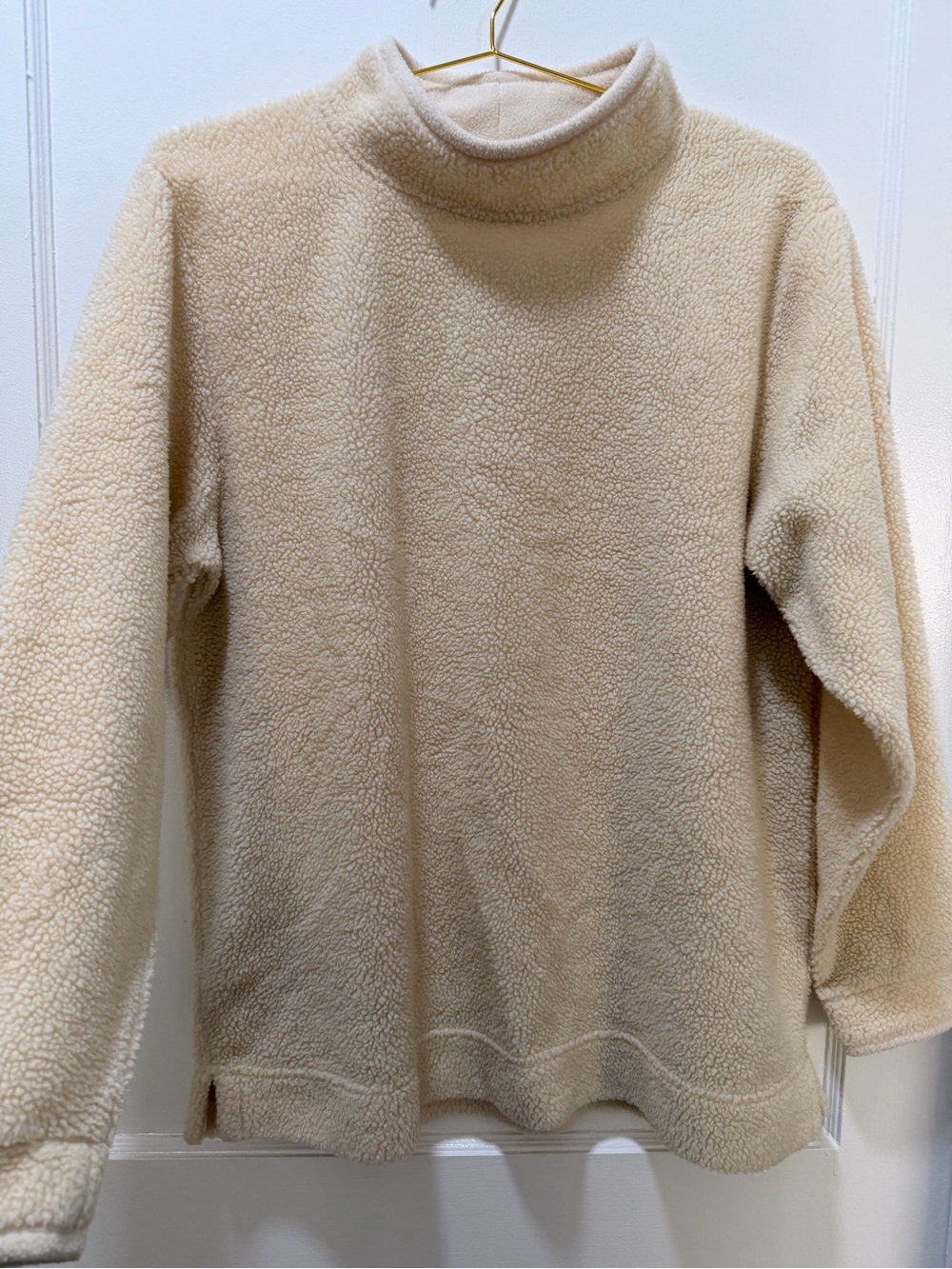 Vintage L.L. Bean High-Pile Sherpa Fleece Mock Neck Pullover Cream Women's Large